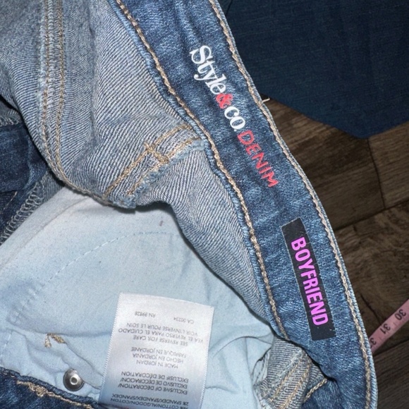 Blue Straight Leg Jeans Mid Rise Red Plaid Patches Women's Size 6 Style & Co - Picture 7 of 12